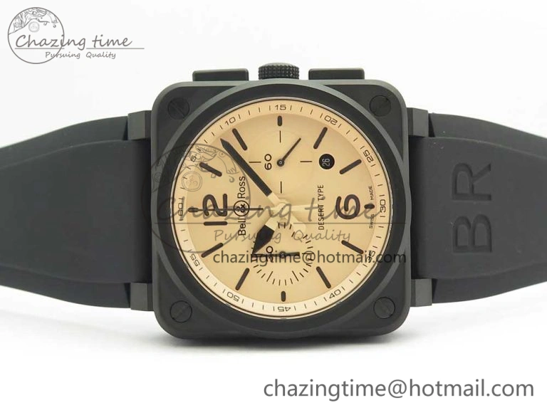 BR 03-94 Chrono PVD Brown Dial Black Markers on Black Rubber Strap A7750 (Free Nylon Strap)
