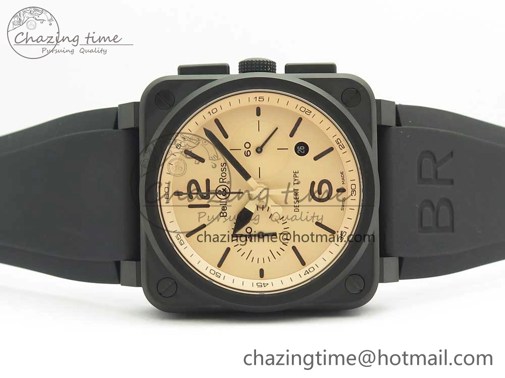 BR 03-94 Chrono PVD Brown Dial Black Markers on Black Rubber Strap A7750 (Free Nylon Strap)