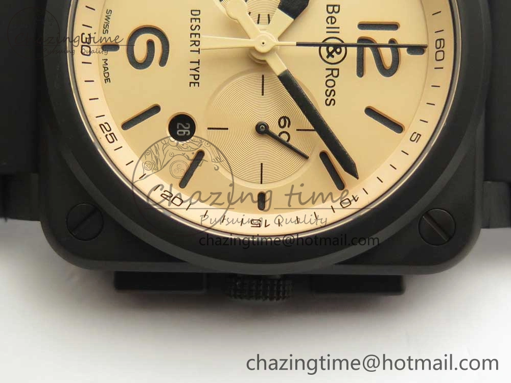 BR 03-94 Chrono PVD Brown Dial Black Markers on Black Rubber Strap A7750 (Free Nylon Strap)