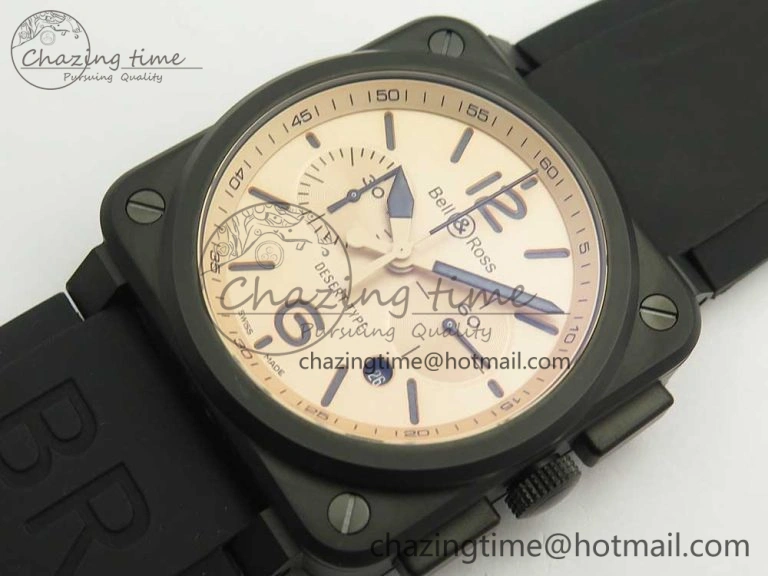 BR 03-94 Chrono PVD Brown Dial Black Markers on Black Rubber Strap A7750 (Free Nylon Strap)