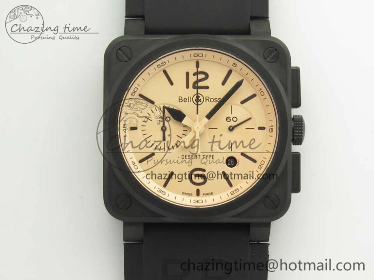 BR 03-94 Chrono PVD Brown Dial Black Markers on Black Rubber Strap A7750 (Free Nylon Strap)