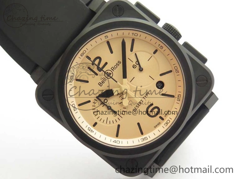 BR 03-94 Chrono PVD Brown Dial Black Markers on Black Rubber Strap A7750 (Free Nylon Strap)