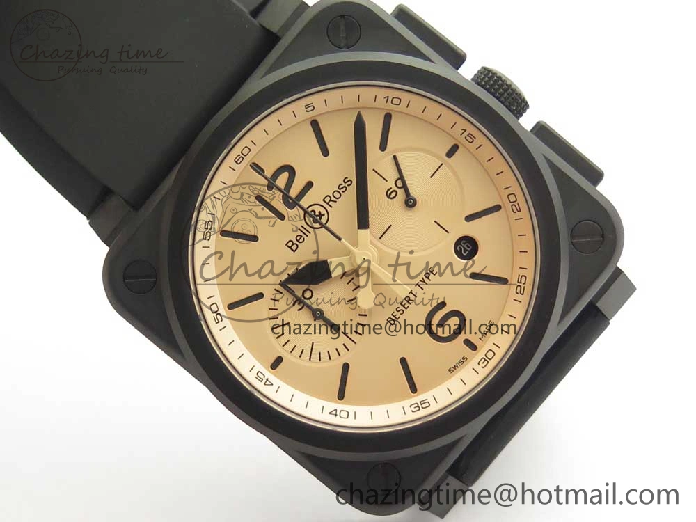 BR 03-94 Chrono PVD Brown Dial Black Markers on Black Rubber Strap A7750 (Free Nylon Strap)