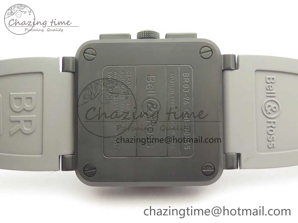 BR 03-94 Chrono PVD Gray Dial Black Markers on Gray Rubber Strap A7750 (Free Nylon Strap)