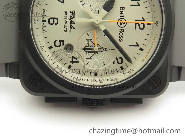 BR 03-94 Chrono PVD Gray Dial Black Markers on Gray Rubber Strap A7750 (Free Nylon Strap)