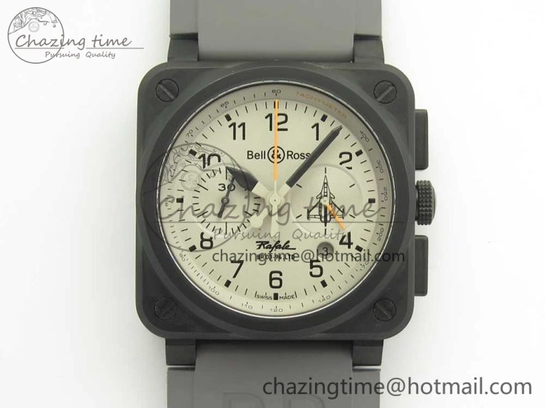 BR 03-94 Chrono PVD Gray Dial Black Markers on Gray Rubber Strap A7750 (Free Nylon Strap)