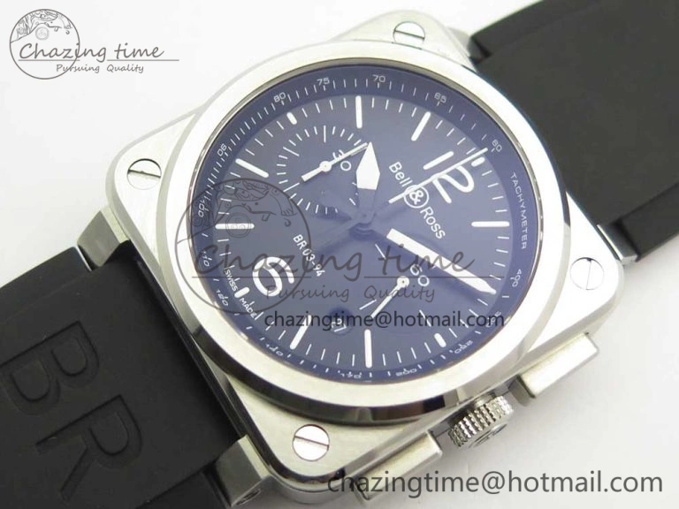 BR 03-94 Chrono SS Black Dial White Markers on Black Rubber Strap A7750 (Free Nylon Strap)