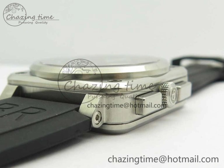 BR 03-94 Chrono SS Black Dial White Markers on Black Rubber Strap A7750 (Free Nylon Strap)