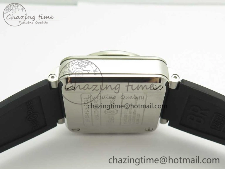 BR 03-94 Chrono SS Black Dial White Markers on Black Rubber Strap A7750 (Free Nylon Strap)