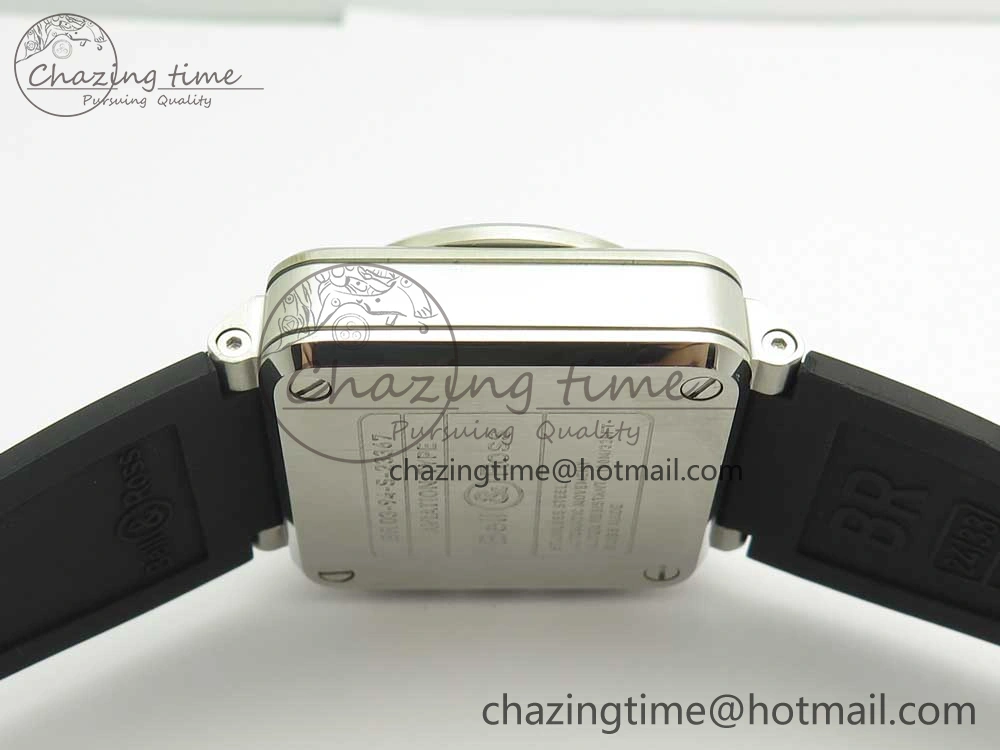 BR 03-94 Chrono SS Black Dial White Markers on Black Rubber Strap A7750 (Free Nylon Strap)
