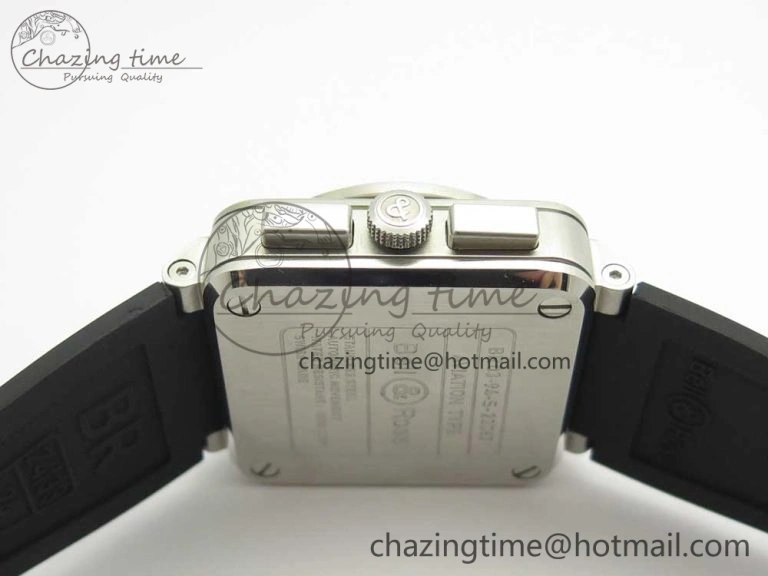 BR 03-94 Chrono SS Black Dial White Markers on Black Rubber Strap A7750 (Free Nylon Strap)