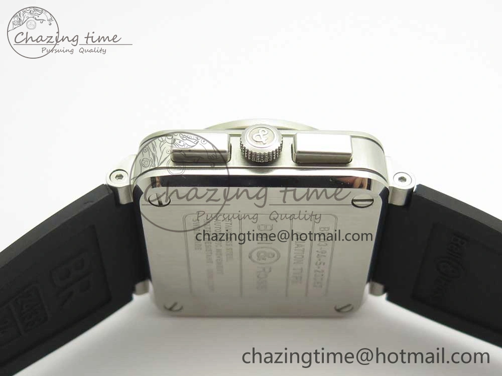 BR 03-94 Chrono SS Black Dial White Markers on Black Rubber Strap A7750 (Free Nylon Strap)