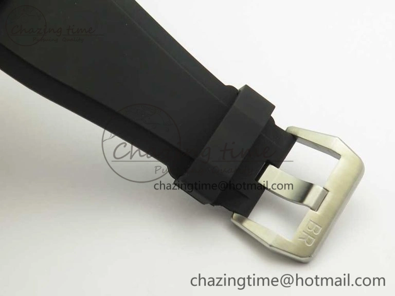 BR 03-94 Chrono SS Black Dial White Markers on Black Rubber Strap A7750 (Free Nylon Strap)