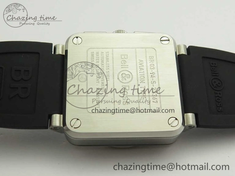 BR 03-94 Chrono SS Black Dial White Markers on Black Rubber Strap A7750 (Free Nylon Strap)