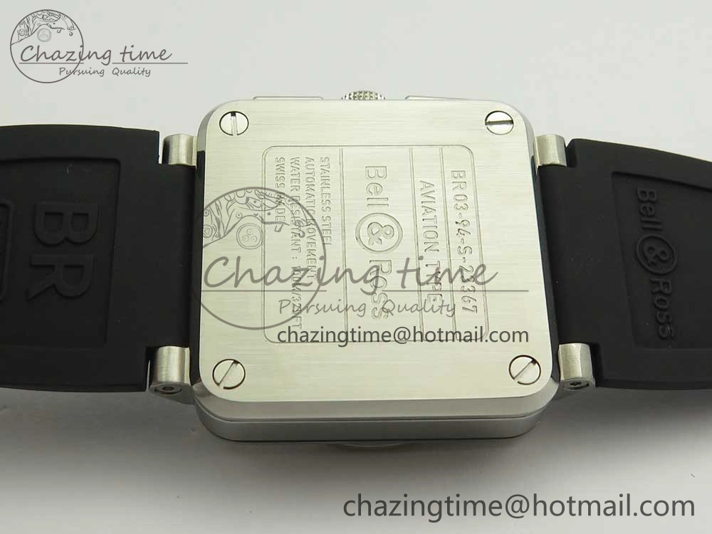 BR 03-94 Chrono SS Black Dial White Markers on Black Rubber Strap A7750 (Free Nylon Strap)