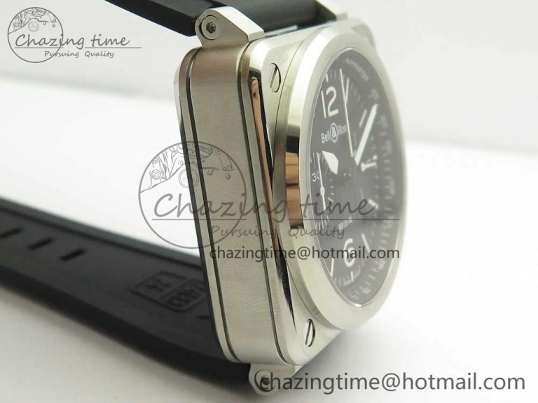 BR 03-94 Chrono SS Black Dial White Markers on Black Rubber Strap A7750 (Free Nylon Strap)
