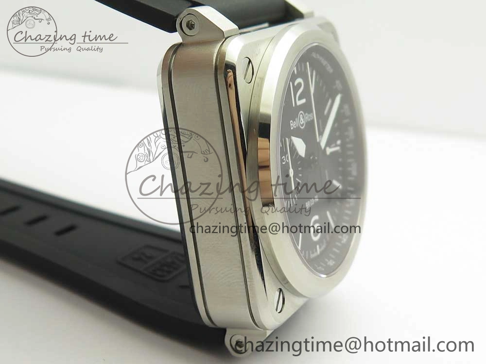 BR 03-94 Chrono SS Black Dial White Markers on Black Rubber Strap A7750 (Free Nylon Strap)