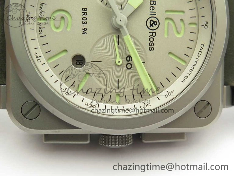 BR 03-94 Horolum Chrono Satin-polished Steel Gray Dial on Gray Leather Strap A7750 (Free Nylon Strap)