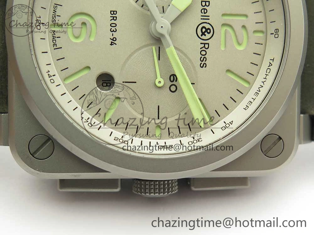 BR 03-94 Horolum Chrono Satin-polished Steel Gray Dial on Gray Leather Strap A7750 (Free Nylon Strap)