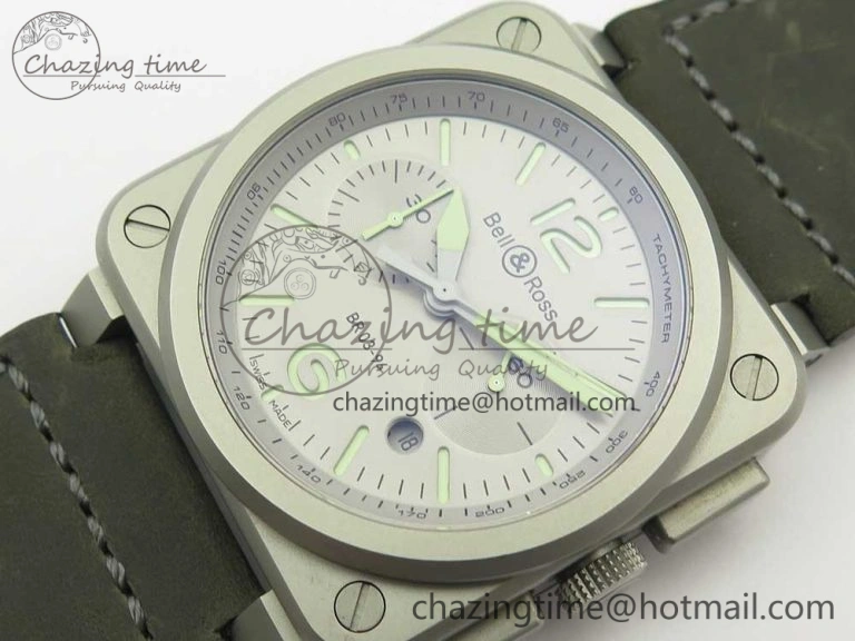 BR 03-94 Horolum Chrono Satin-polished Steel Gray Dial on Gray Leather Strap A7750 (Free Nylon Strap)