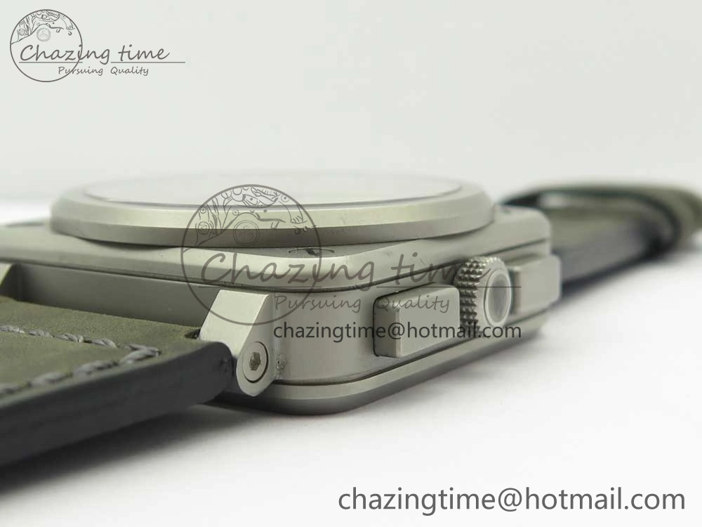 BR 03-94 Horolum Chrono Satin-polished Steel Gray Dial on Gray Leather Strap A7750 (Free Nylon Strap)