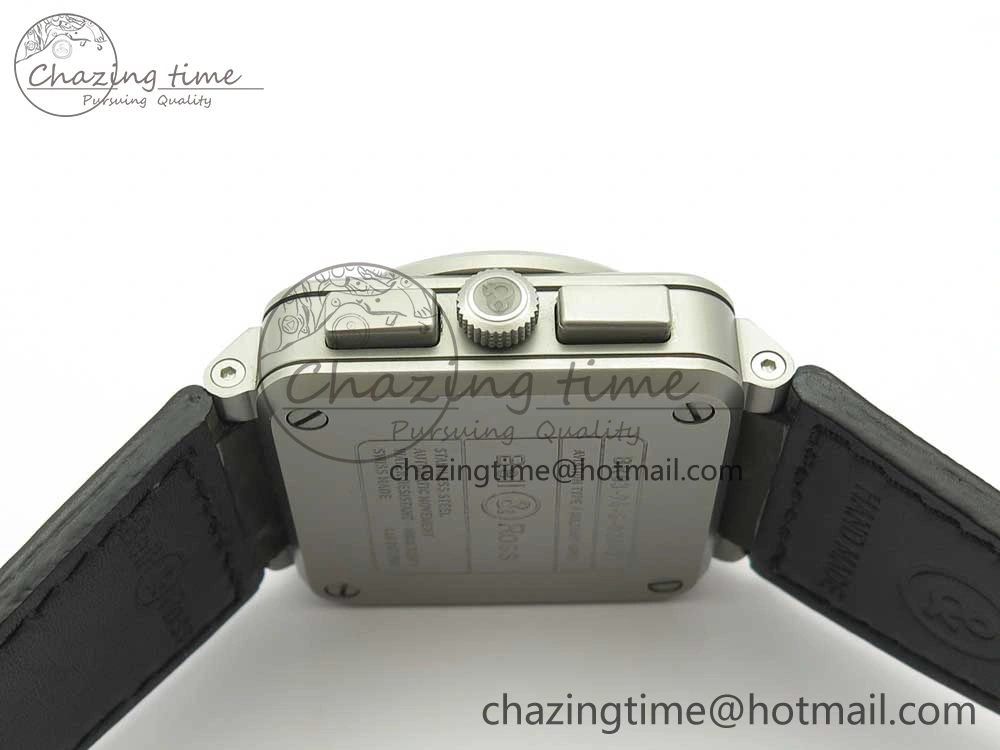 BR 03-94 Horolum Chrono Satin-polished Steel Gray Dial on Gray Leather Strap A7750 (Free Nylon Strap)