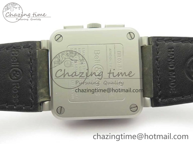 BR 03-94 Horolum Chrono Satin-polished Steel Gray Dial on Gray Leather Strap A7750 (Free Nylon Strap)