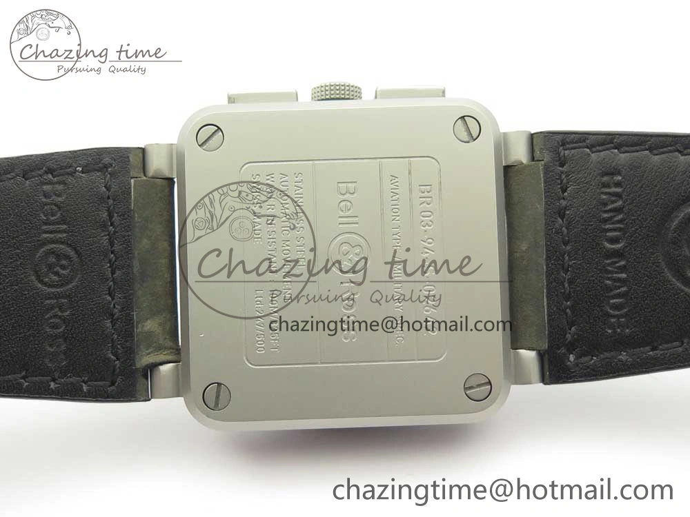 BR 03-94 Horolum Chrono Satin-polished Steel Gray Dial on Gray Leather Strap A7750 (Free Nylon Strap)