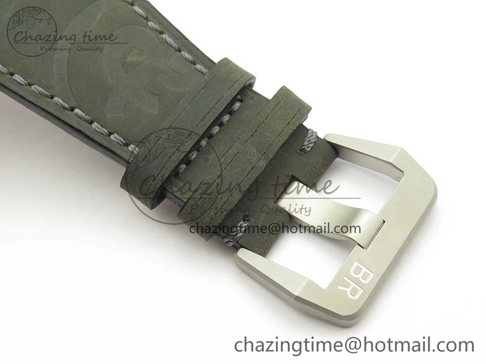 BR 03-94 Horolum Chrono Satin-polished Steel Gray Dial on Gray Leather Strap A7750 (Free Nylon Strap)
