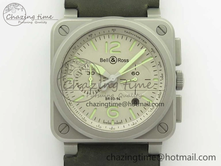 BR 03-94 Horolum Chrono Satin-polished Steel Gray Dial on Gray Leather Strap A7750 (Free Nylon Strap)