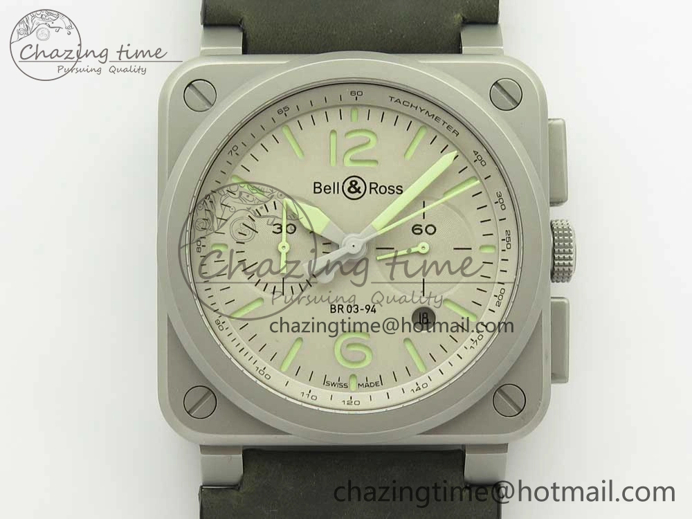 BR 03-94 Horolum Chrono Satin-polished Steel Gray Dial on Gray Leather Strap A7750 (Free Nylon Strap)