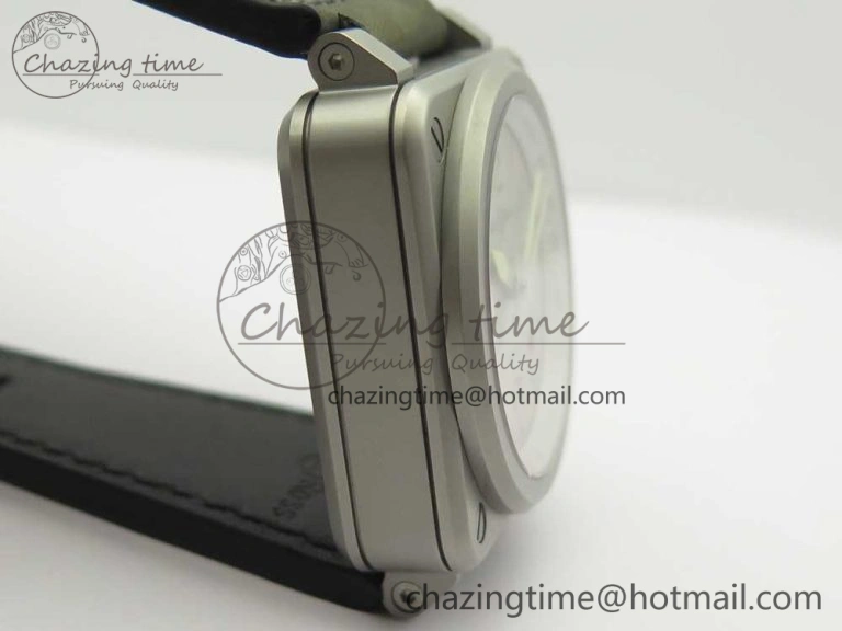 BR 03-94 Horolum Chrono Satin-polished Steel Gray Dial on Gray Leather Strap A7750 (Free Nylon Strap)