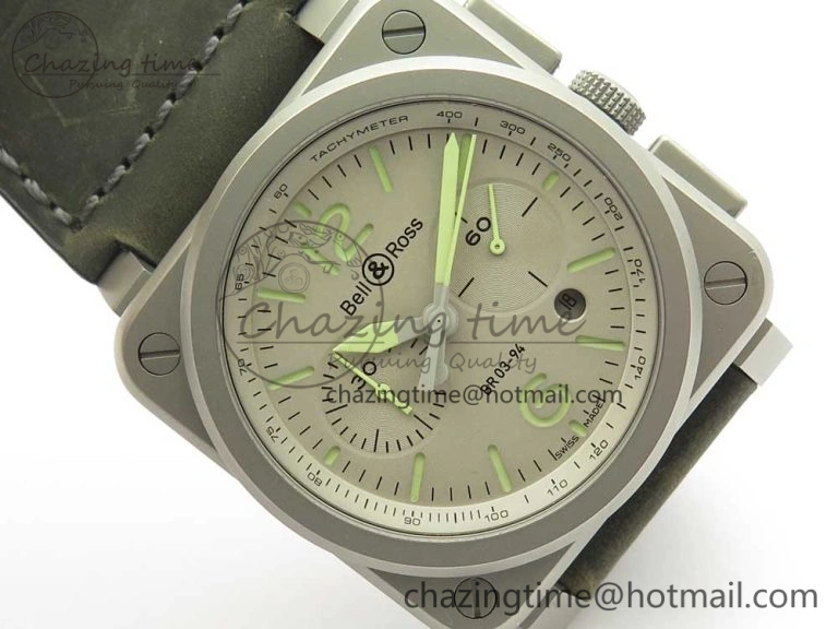 BR 03-94 Horolum Chrono Satin-polished Steel Gray Dial on Gray Leather Strap A7750 (Free Nylon Strap)