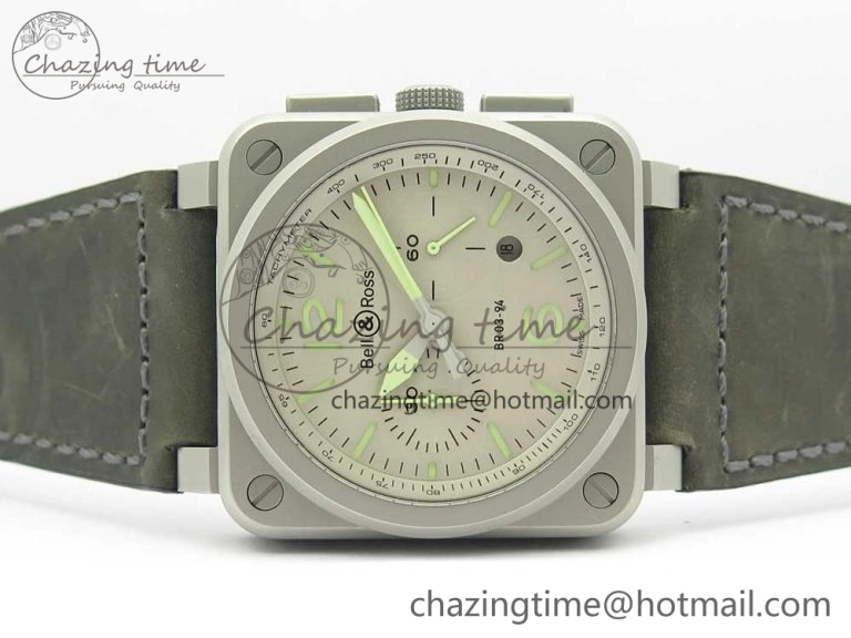BR 03-94 Horolum Chrono Satin-polished Steel Gray Dial on Gray Leather Strap A7750 (Free Nylon Strap)