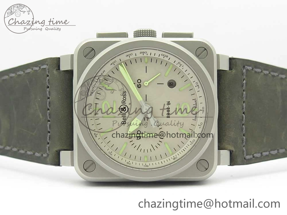 BR 03-94 Horolum Chrono Satin-polished Steel Gray Dial on Gray Leather Strap A7750 (Free Nylon Strap)
