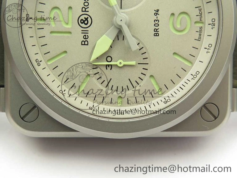 BR 03-94 Horolum Chrono Satin-polished Steel Gray Dial on Gray Leather Strap A7750 (Free Nylon Strap)
