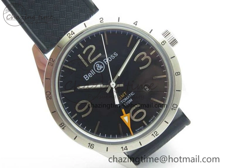BR 123 GMT 24H SS Black Dial On Black Rubber Strap A2836