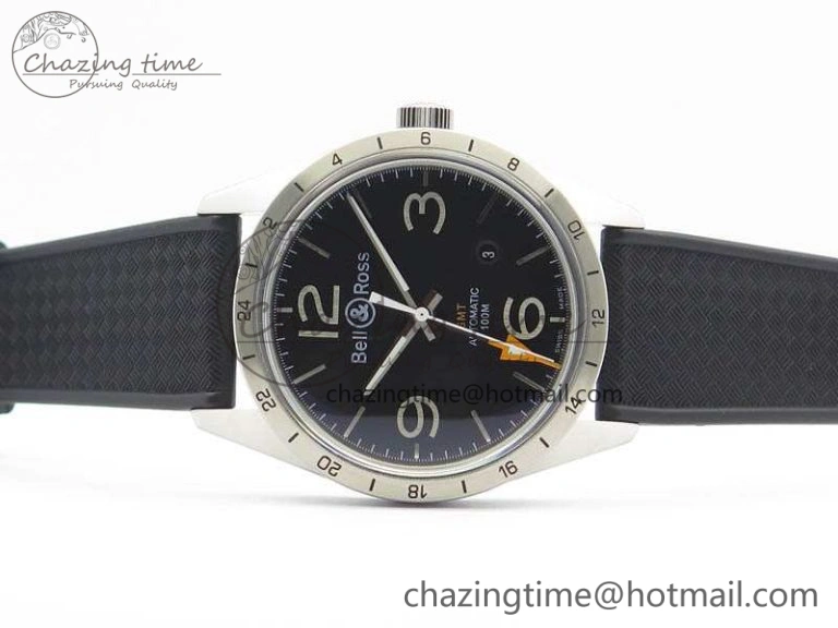 BR 123 GMT 24H SS Black Dial On Black Rubber Strap A2836