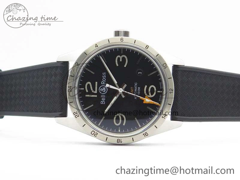 BR 123 GMT 24H SS Black Dial On Black Rubber Strap A2836