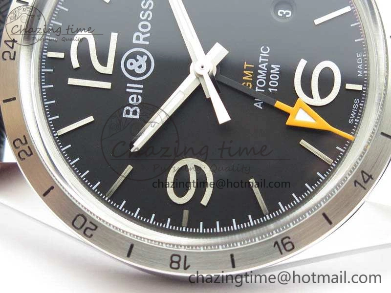BR 123 GMT 24H SS Black Dial On Black Rubber Strap A2836