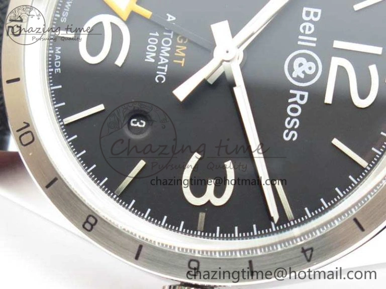 BR 123 GMT 24H SS Black Dial On Black Rubber Strap A2836