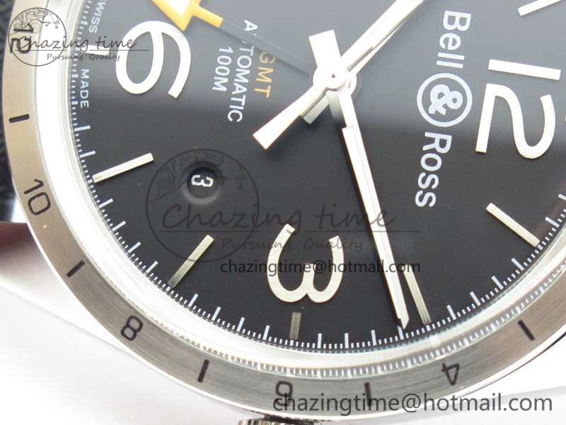 BR 123 GMT 24H SS Black Dial On Black Rubber Strap A2836