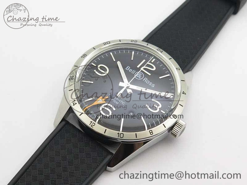 BR 123 GMT 24H SS Black Dial On Black Rubber Strap A2836