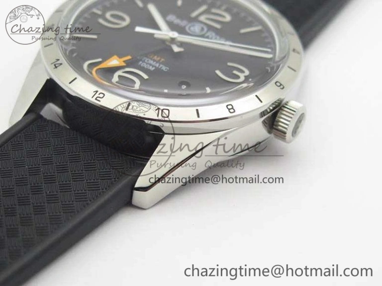 BR 123 GMT 24H SS Black Dial On Black Rubber Strap A2836