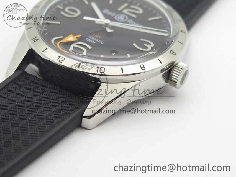 BR 123 GMT 24H SS Black Dial On Black Rubber Strap A2836