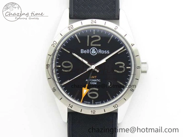 BR 123 GMT 24H SS Black Dial On Black Rubber Strap A2836