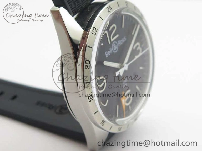 BR 123 GMT 24H SS Black Dial On Black Rubber Strap A2836