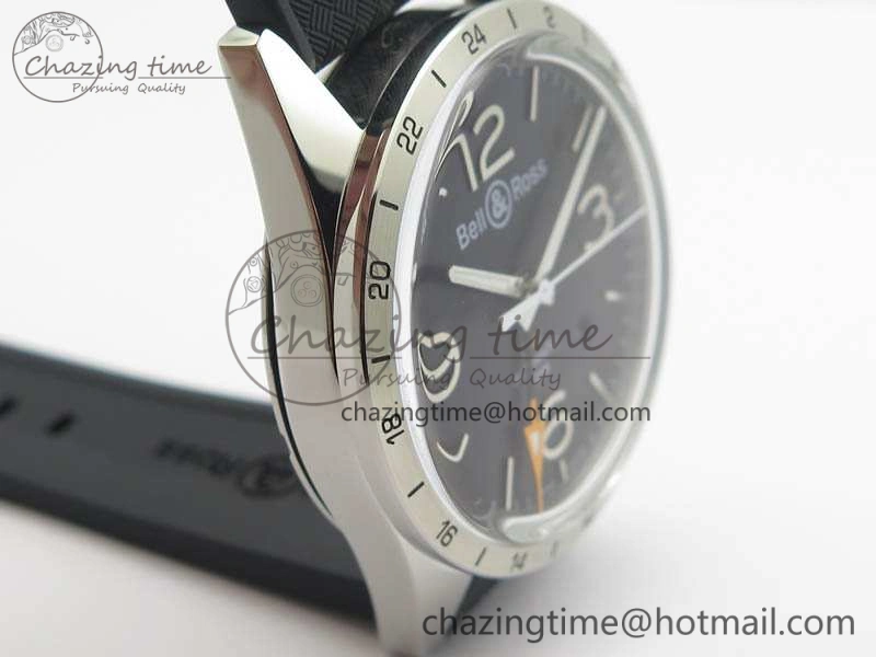 BR 123 GMT 24H SS Black Dial On Black Rubber Strap A2836