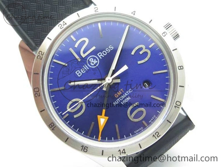 BR 123 GMT 24H SS Blue Dial On Black Rubber Strap A2836