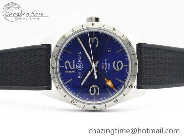 BR 123 GMT 24H SS Blue Dial On Black Rubber Strap A2836
